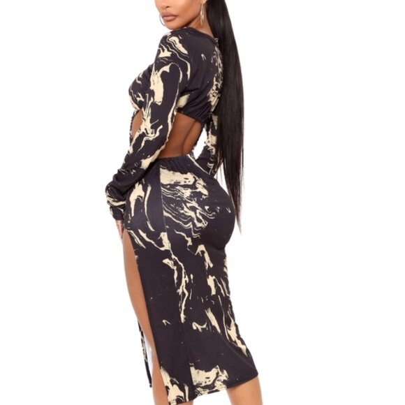 Fashion Nova Cut-Out Abstract Print Midi Dress with Side Slit - Picture 3 of 8